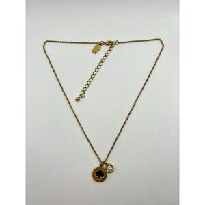 Kate Spade Gold Tone Spade Pendant Necklace Crystal Charm
